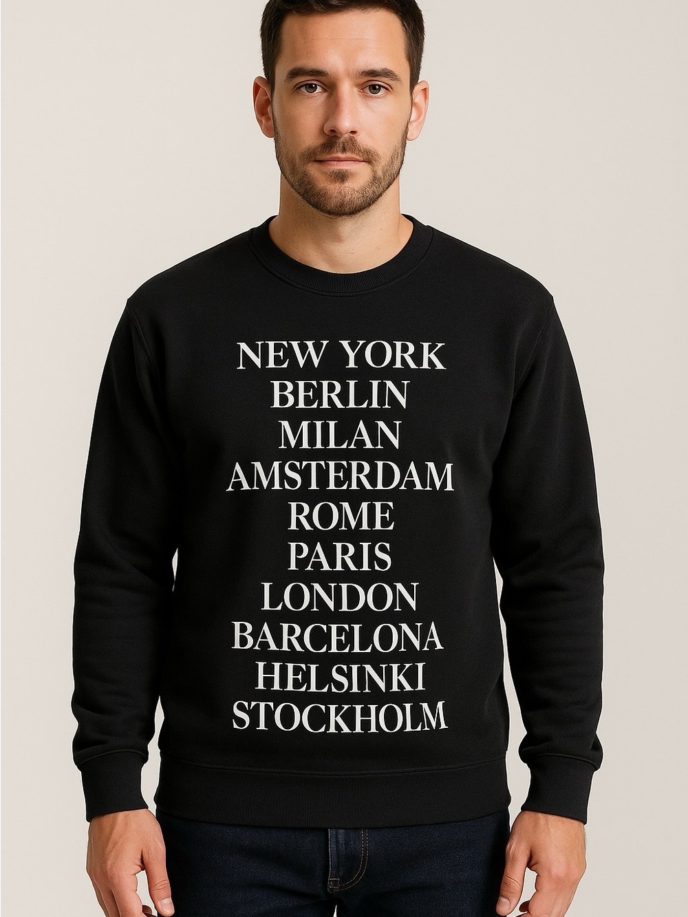 ONLY & SONS Black Crewneck Sweatshirt with White City Print